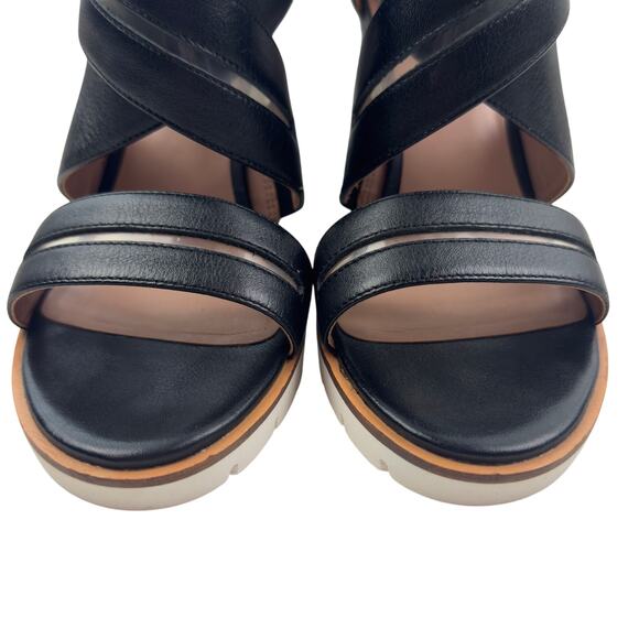 Linea Paolo Elana Black Leather Clear Strap Wedge Sandals Women's Size 6 - Picture 3 of 10
